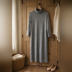 James Perse 100 Percent Cashmere Funnel Neck Midi Dress Gray Size 0 Minimalist